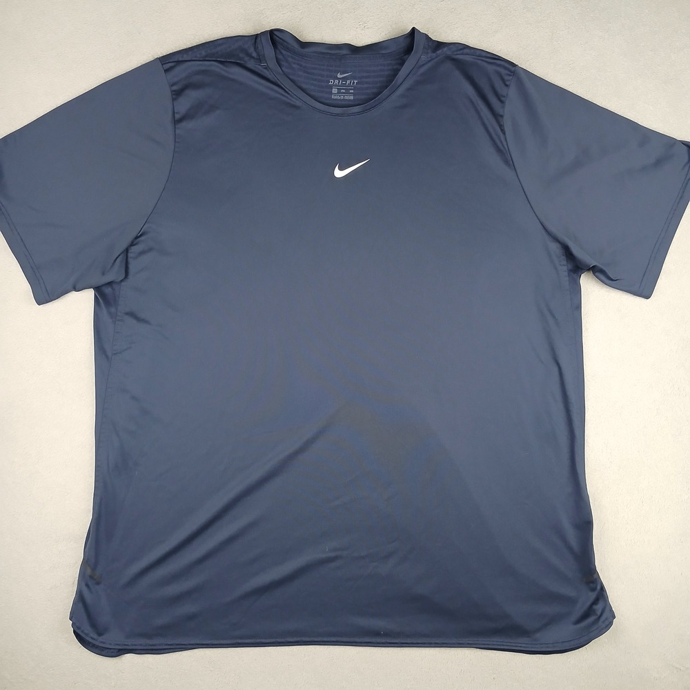Nike Dri-FIT Shirt Mens 3XL Training Short Sleeve Center Swoosh Navy Blue Active